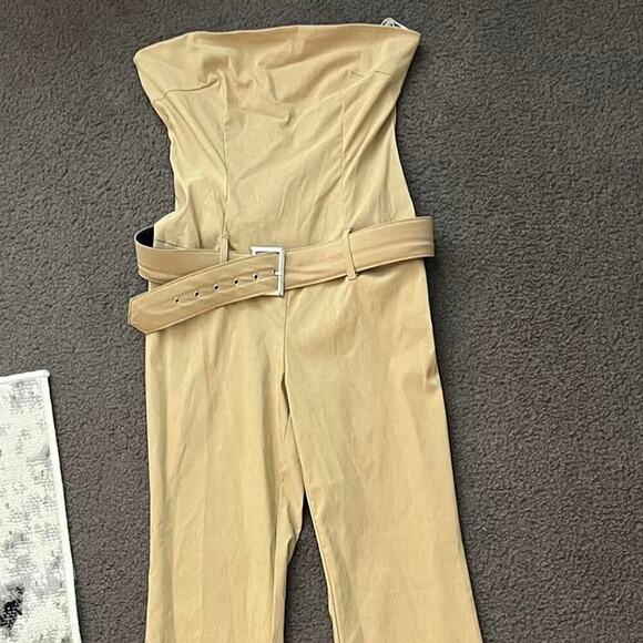 Y2k strapless belted flare full body jumpsuit romper - Picture 5 of 5